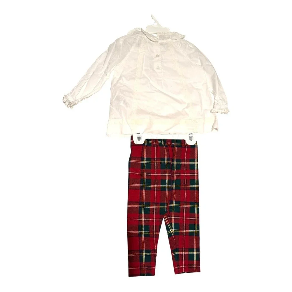 NWT Polo Ralph Lauren Baby Lace Trim Top Plaid Leggings Set Size 12M $75 [jb] - Picture 4 of 8